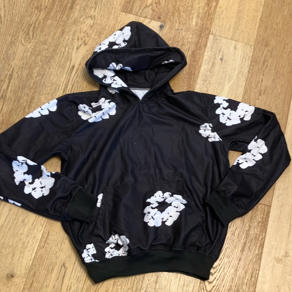 Stylish Black Hoodie with White Floral Accents